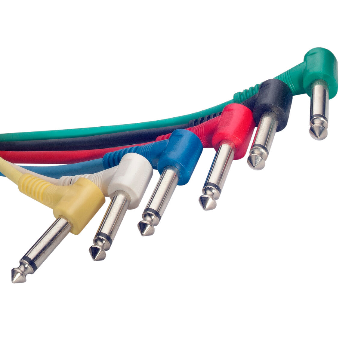 Stagg SPC010L E 6 x mono patchkabels jack/jack (m/m; haaks model), 10 cm, met aangegoten kunststof pluggen