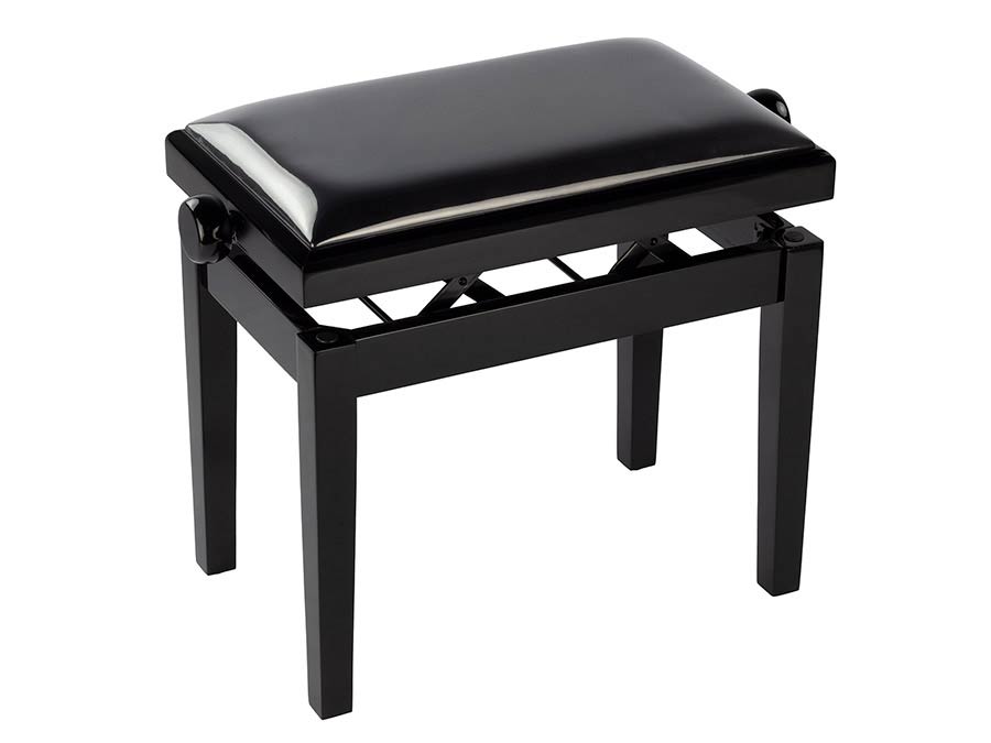Boston - PB2/2525 - Piano Bench Deluxe - Adjustable Seat, Double-cross Construction, Satin Black With Black Vinyl Seat