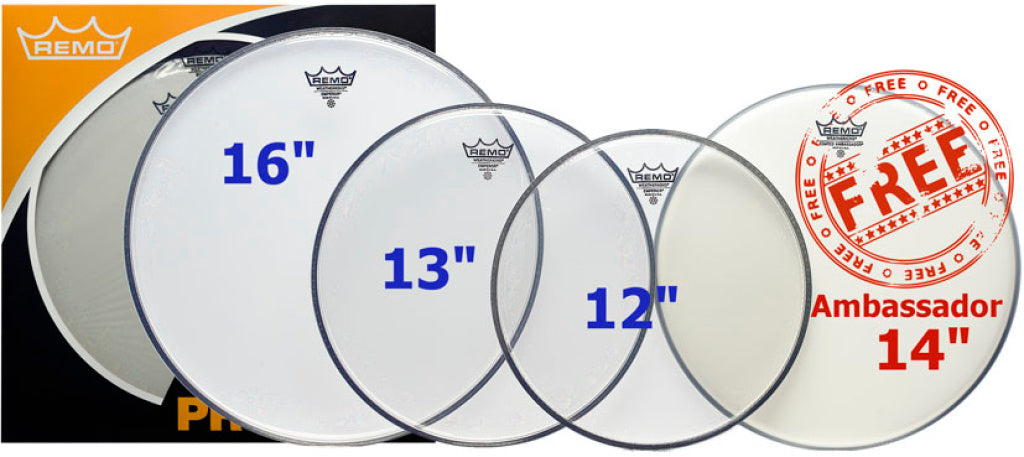 Remo - PP-0250-BE - ProPack (12", 13", 16" Emperor Clear + FREE 14" BA-0114-00)