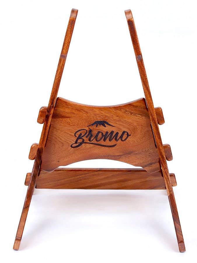 solid Trembesi wooden guitar stand, with cork supports (large logo at front of the stand)
