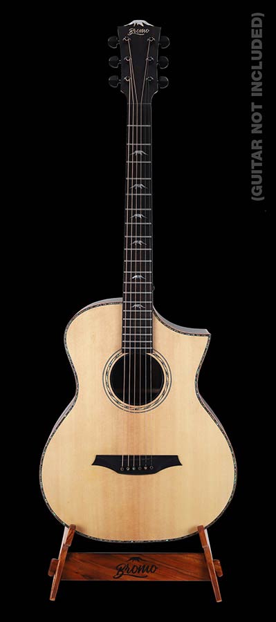 solid Trembesi wooden guitar stand, with cork supports (large logo at front of the stand)