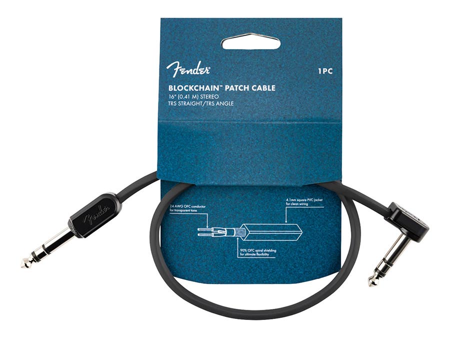 Fender - 990825015 - Blockchain 16" Patch Cable, Stereo Trs, Straight/Angle