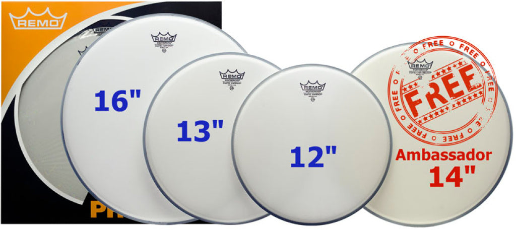 Remo - PP-1010-BE - ProPack (12", 13", 16" Emperor Coated + FREE 14" BA-0114-00)