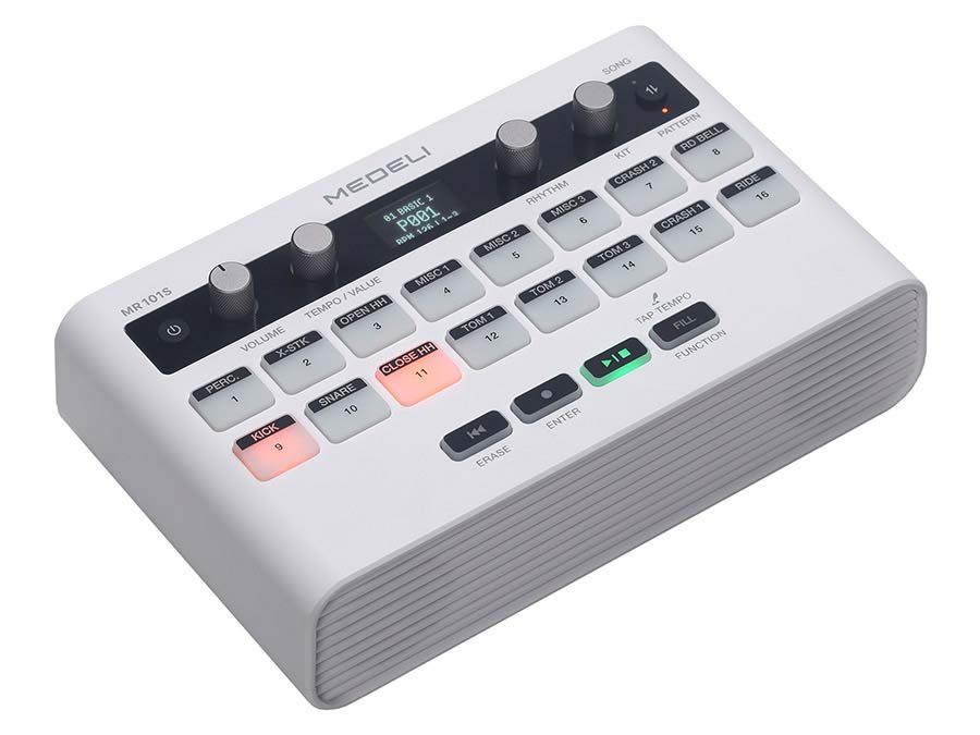 Medeli - MR101S - Rhythm Machine, 16 Touch Sensitive Pads, OLED Display, USB-C or battery powered