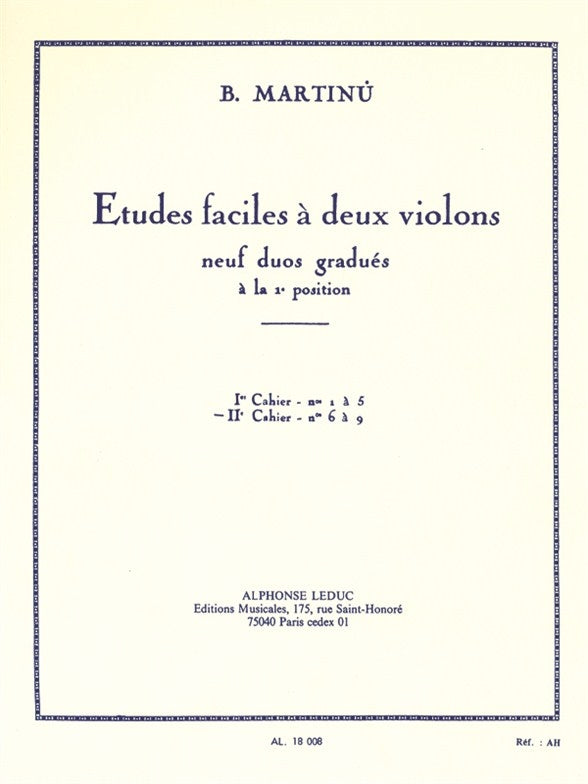 Bohuslav Martinu: etudes Faciles a Deux Violons