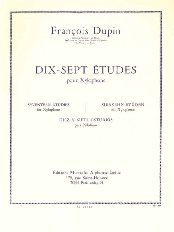 François Dupin: Seventeen Studies for Xylophone