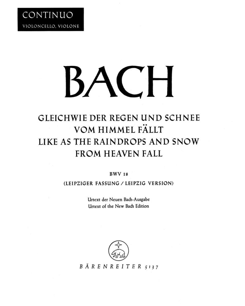 Bach: Kantate BWV 18 Gleichwie der Regen und Schnee vom Himmel fällt (Cello (Kontrabas)