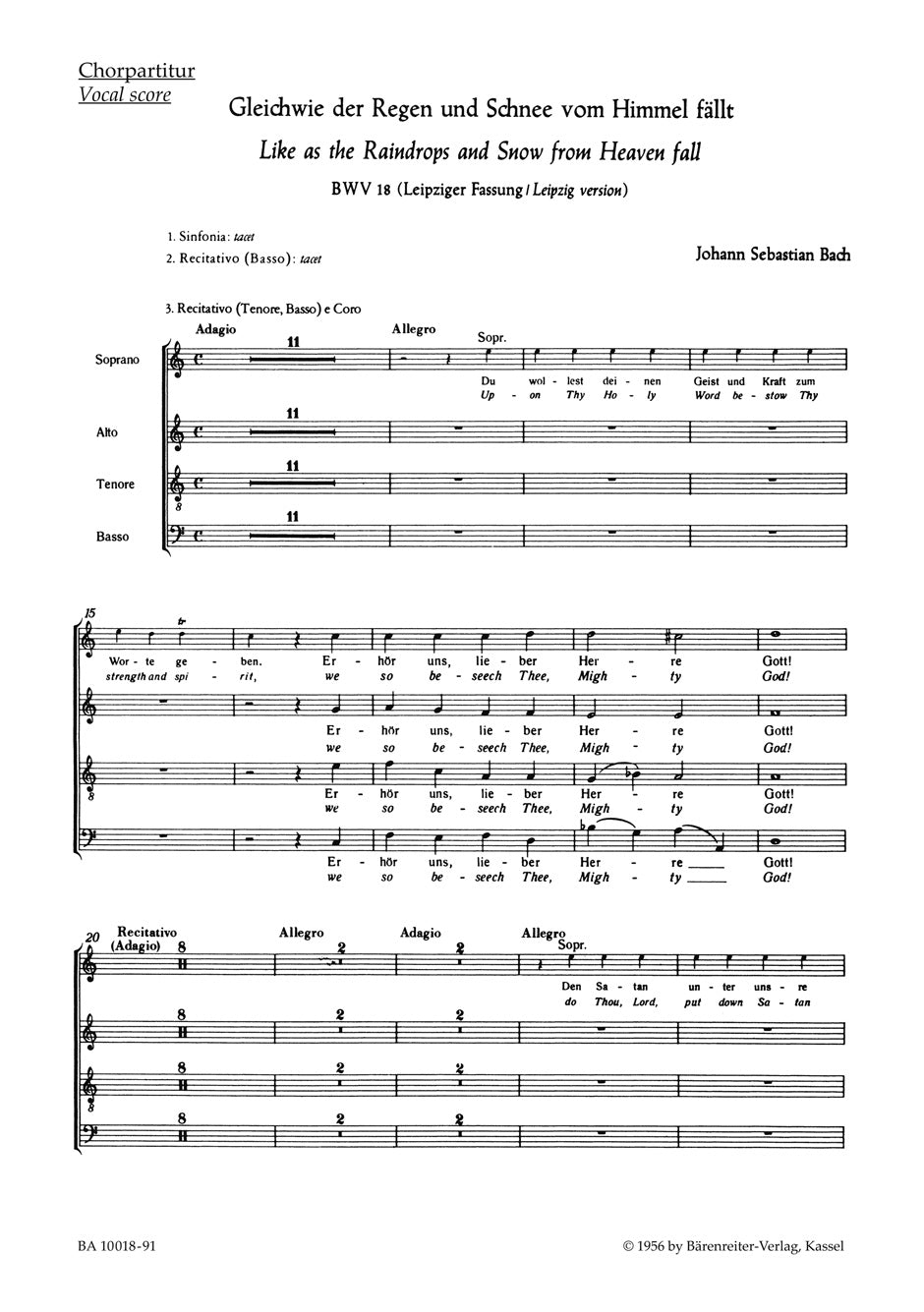 Bach: Kantate BWV 18 Gleichwie der Regen und Schnee vom Himmel fällt (SATB) afbeelding 2