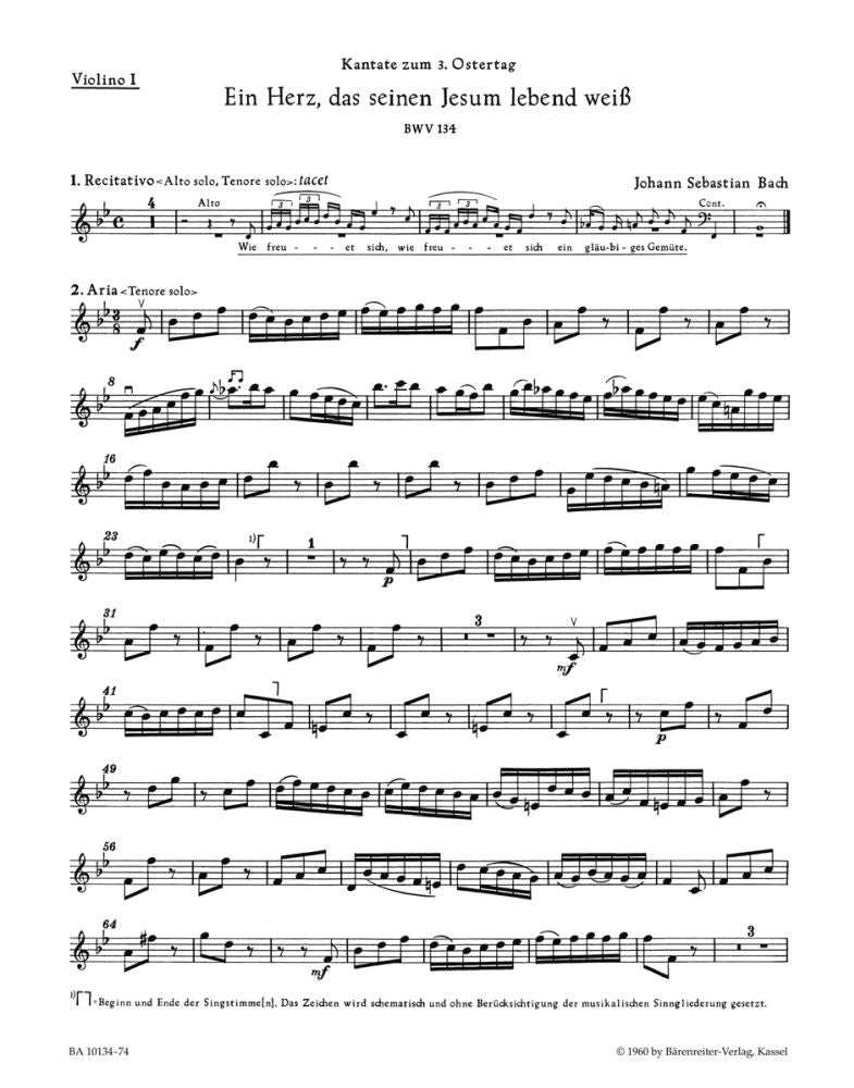 Bach: Kantate BWV 134 Ein Herz, das seinem Jesum lebend weiss (Viool 1)