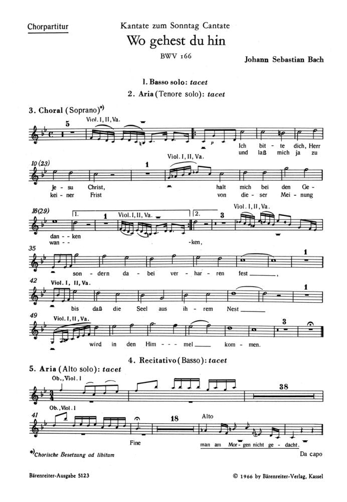 Bach: Kantate BWV 166 Wo gehest du hin? (SATB)