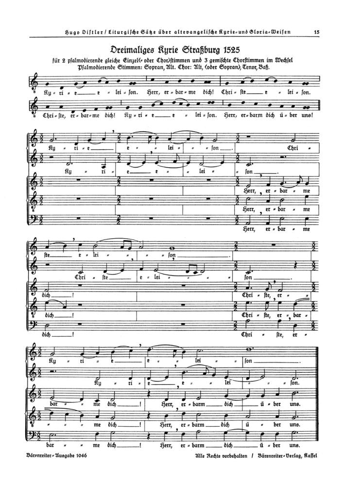 Dreimaliges Kyrie Straßburg 1525 (SA+STB) / Dreimaliges Kyrie Martin Luthers 1526 (Solo-S, SATB)