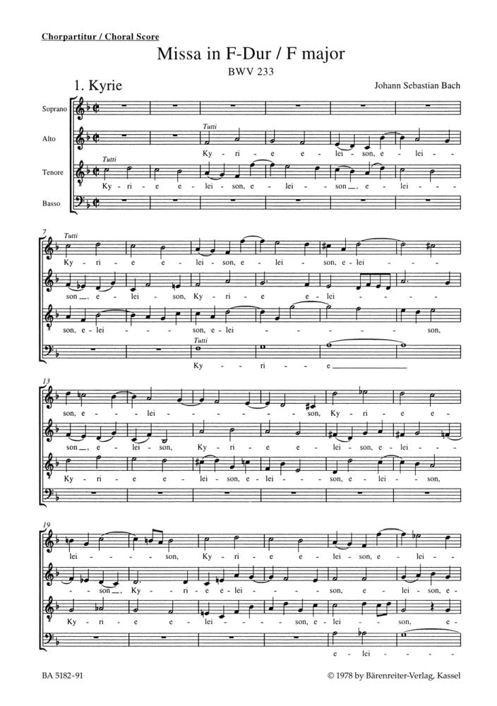 Bach: Mass in F major BWV 233 Lutheran Mass 1 (Koorpartituur)