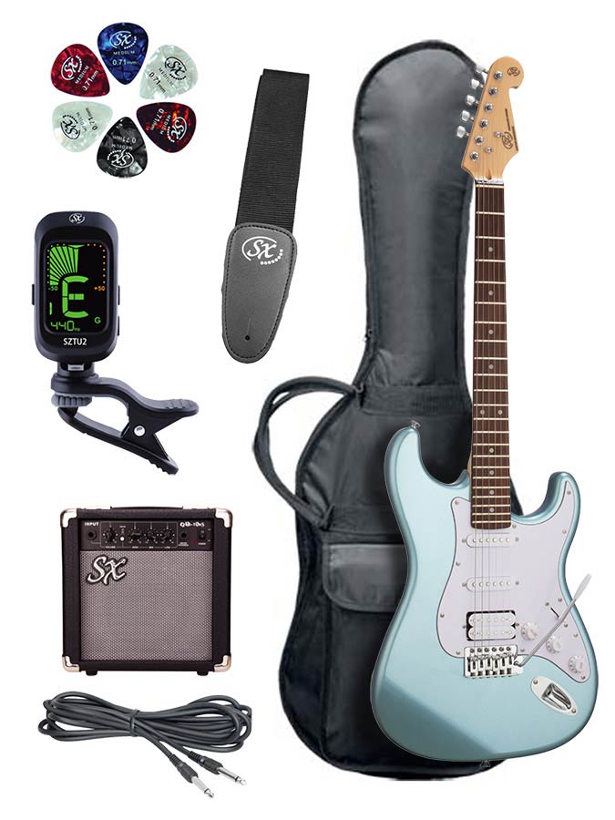 SX SE1 HSS electric guitar starter set with 10W amplifier