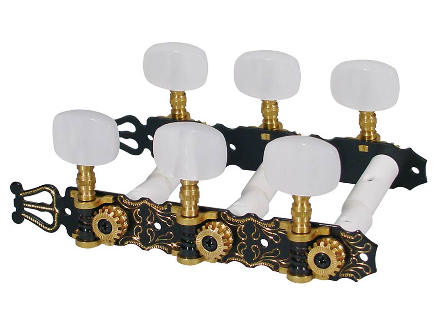Boston 132-PBE stemmechanieken voor klassieke gitaar 3L+3R - standaard knoppen, zwart gegraveerd