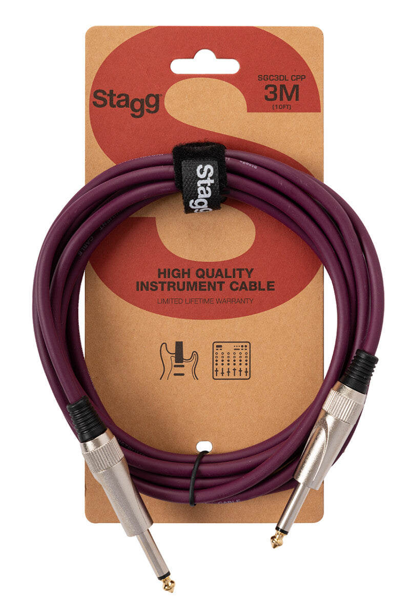 Stagg SGC3DL CPP instrumentkabel jack/jack (m/m), 3 m, heavy-duty pluggen, paars, S-serie