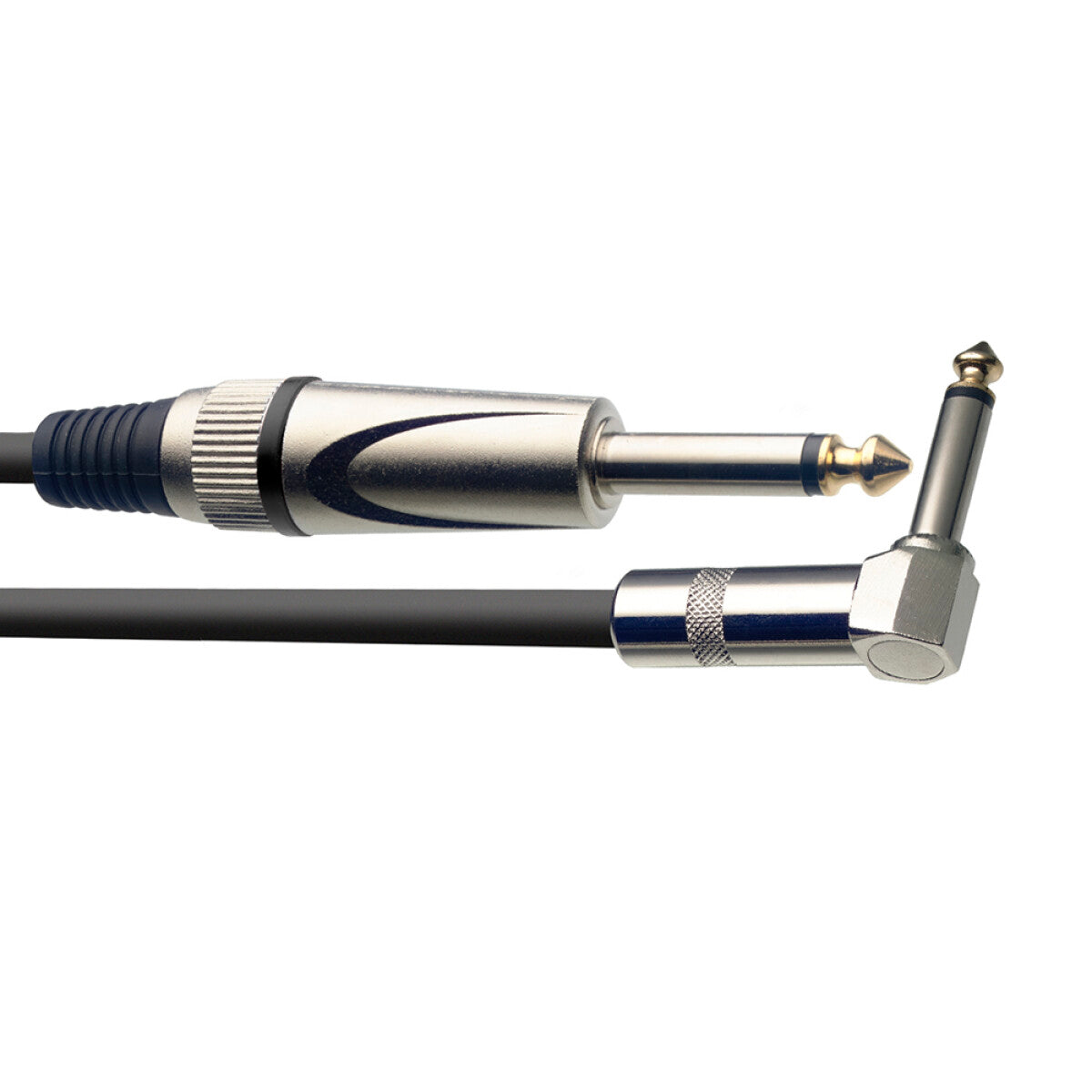 Stagg SGC1,5PL DL instrumentkabel jack/jack (m/m, recht/haaks), 1,5 m, heavy-duty pluggen, S-serie