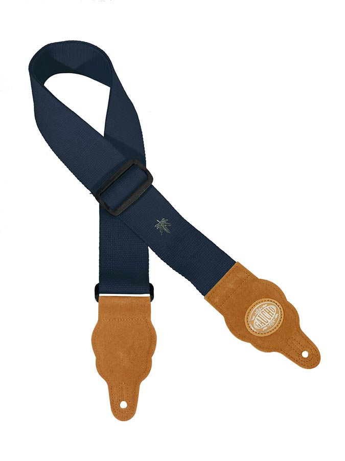 Gaucho GST-100-DB Grass Series Gitaarband hennep, donkerblauw, met bruine suède eindstukken