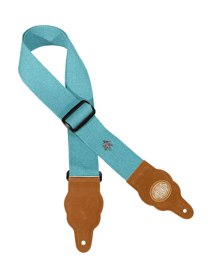 Gaucho GST-100-JB Grass Series Gitaarband hennep, jeans blauw, met bruine suède eindstukken