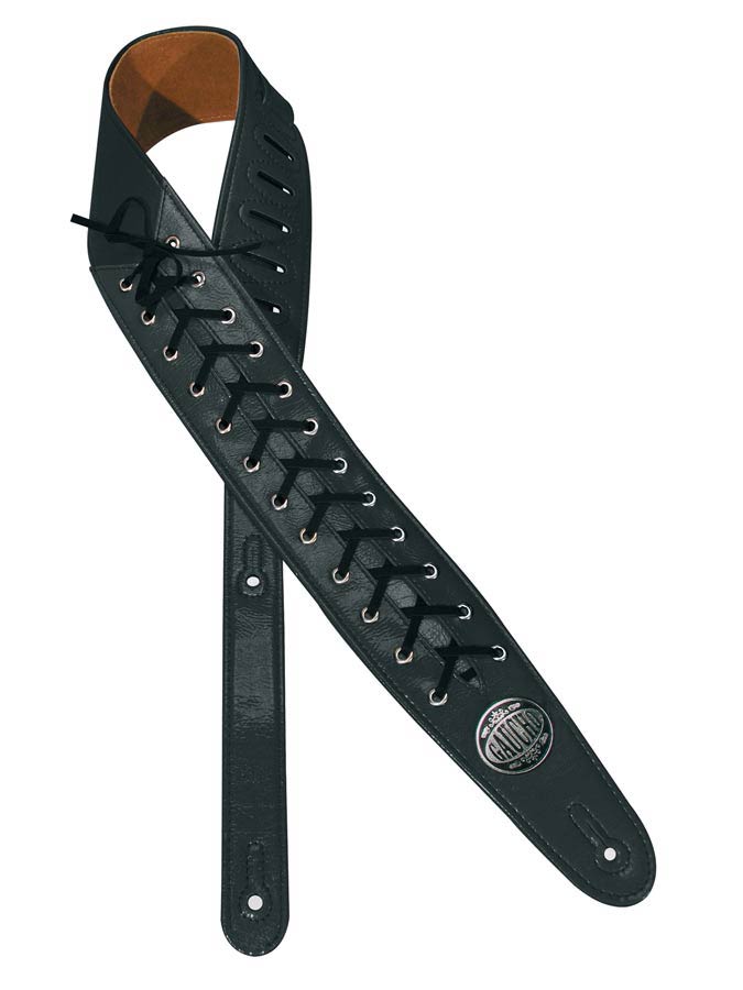 Gaucho GST-360-BK High Heels Series Gitaarband zwart lakleer (kunst) voorzien van veter