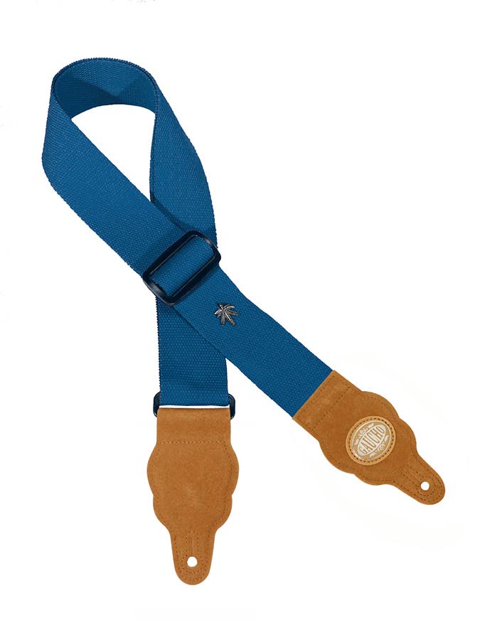Gaucho GST-100-CU Grass Series Gitaarband hennep, cobalt blauw, met bruine suède eindstukken
