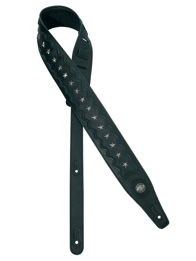 Gaucho GST-652-BK Buffalo Biker Series Gitaarband topkwaliteit leder, zwart, met chromen sterren