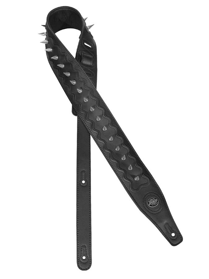 Gaucho GST-653-BK Buffalo Biker Series Gitaarband topkwaliteit leder, zwart, met chromen punten