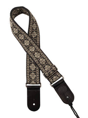 Gaucho GST-181-GY Traditional Series Gitaarband 2" jacquard geweven, leren slips, grijs op goud