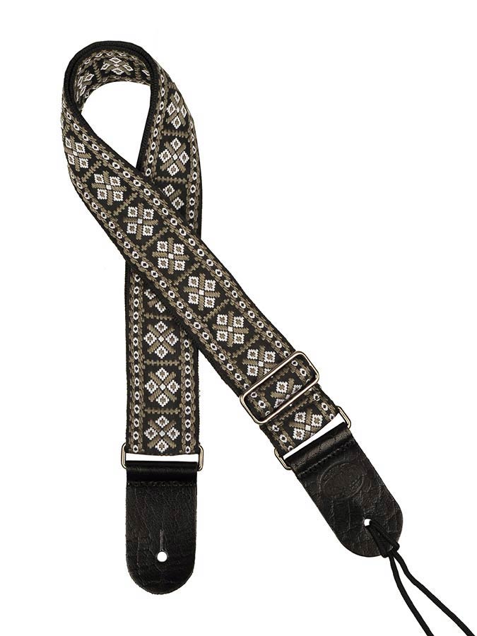 Gaucho GST-181-WG Traditional Series Gitaarband 2" jacquard geweven, leren slips, wit en goud