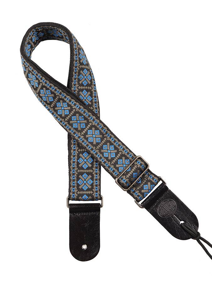 Gaucho GST-181-BG Traditional Series Gitaarband 2" jacquard geweven, leren slips, blauw en goud