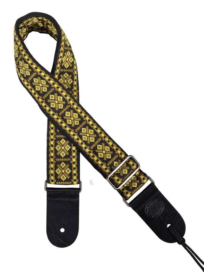 Gaucho GST-181-YE Traditional Series Gitaarband 2" jacquard geweven, leren slips, geel