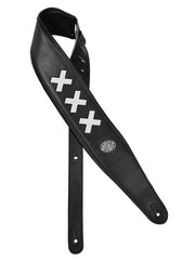 Gaucho GST-605-WH Padded Deluxe Series Gitaarband gevoerde zwarte achterzijde, zwart kunstleer met witte kruizen
