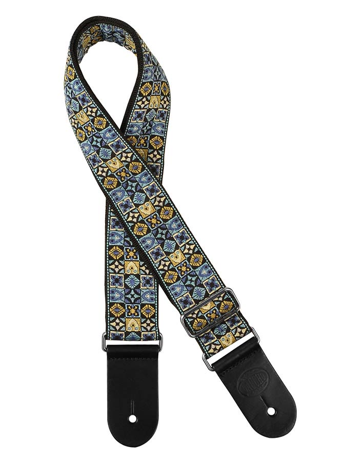 Gaucho GST-186-BU Traditional Series Gitaarband 2" jacquard geweven, leren slips, blauw mozaiek