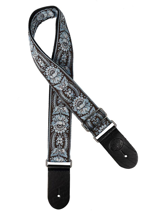 Gaucho GST-192-01 Traditional Series Gitaarband van 5 cm breed jacquardweefsel met leren uiteinden, meerkleurig
