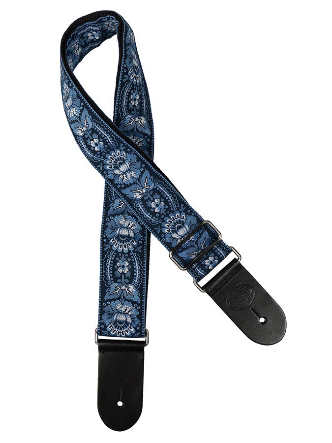 Gaucho GST-192-02 Traditional Series Gitaarband van 5 cm breed jacquardweefsel met leren uiteinden, meerkleurig