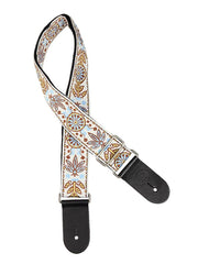 Gaucho GST-192-08 Traditional Series Gitaarband van 5 cm breed jacquardweefsel met leren uiteinden, meerkleurig