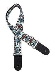 Gaucho GST-195-01 Traditional Series Gitaarband van 5 cm breed jacquardweefsel met leren uiteinden, meerkleurig