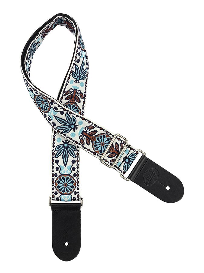 Gaucho GST-195-01 Traditional Series Gitaarband van 5 cm breed jacquardweefsel met leren uiteinden, meerkleurig