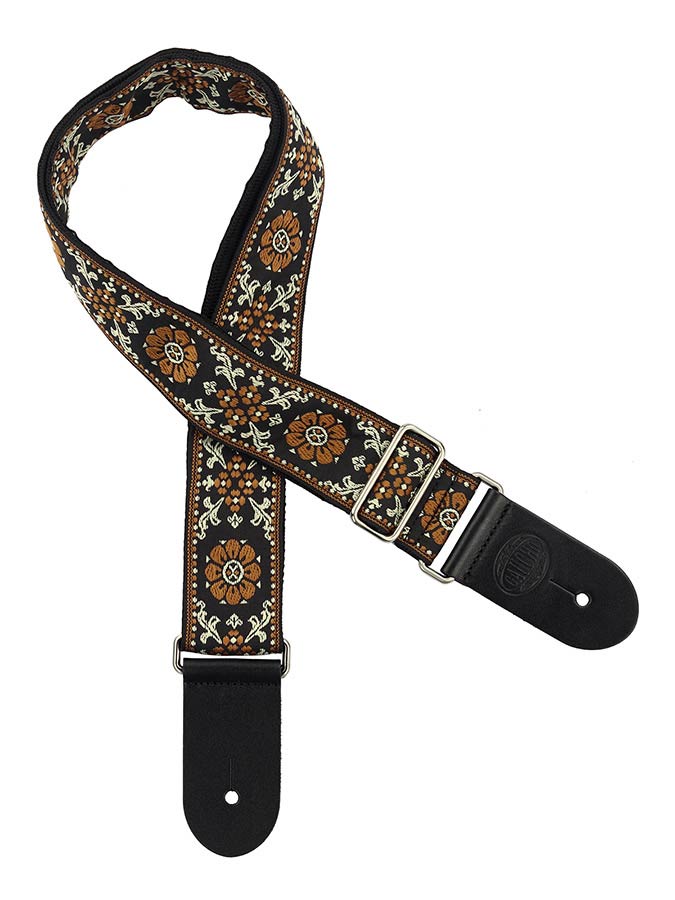 Gaucho GST-195-02 Traditional Series Gitaarband van 5 cm breed jacquardweefsel met leren uiteinden, meerkleurig