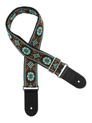 Gaucho GST-195-03 Traditional Series Gitaarband van 5 cm breed jacquardweefsel met leren uiteinden, meerkleurig