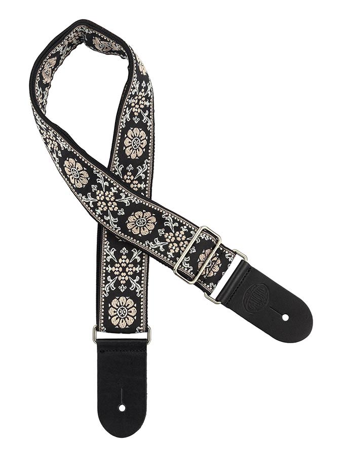 Gaucho GST-195-04 Traditional Series Gitaarband van 5 cm breed jacquardweefsel met leren uiteinden, meerkleurig