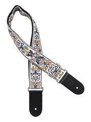 Gaucho GST-194-01 Traditional Series Gitaarband van 5 cm breed jacquardweefsel met leren uiteinden, meerkleurig