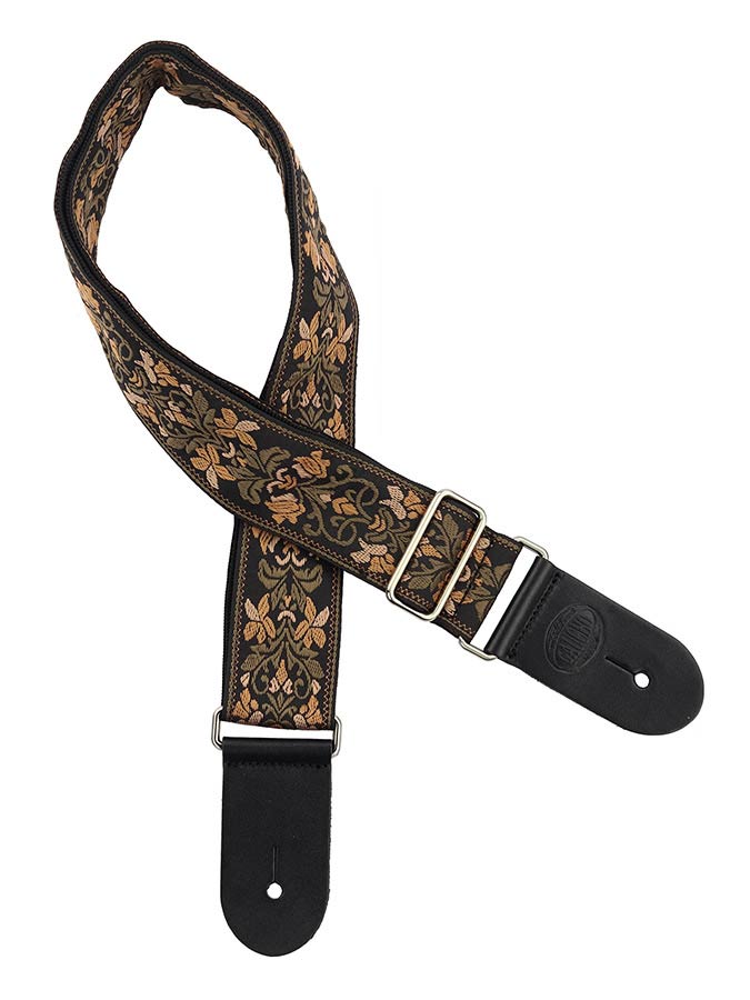 Gaucho GST-194-04 Traditional Series Gitaarband van 5 cm breed jacquardweefsel met leren uiteinden, meerkleurig