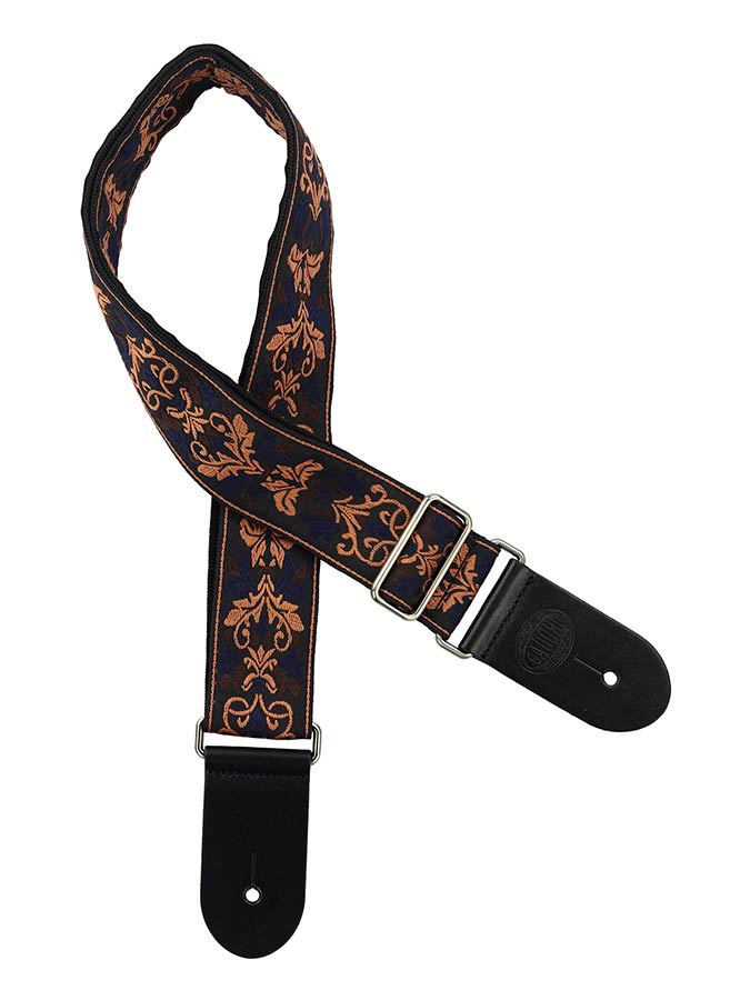 Gaucho GST-194-05 Traditional Series Gitaarband van 5 cm breed jacquardweefsel met leren uiteinden, meerkleurig