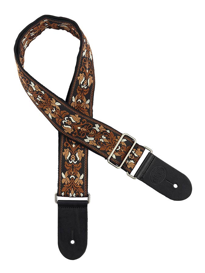 Gaucho GST-194-06 Traditional Series Gitaarband van 5 cm breed jacquardweefsel met leren uiteinden, meerkleurig