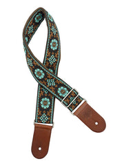 Gaucho GST-1180-3 Traditional Deluxe Series Gitaarband 2" jacquard geweven, leren uiteinden, bruin/blauw