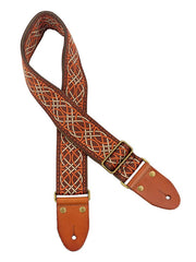 Gaucho GST-1280-1 Authentic Deluxe Series Gitaarband 2" jacquard geweven, leren uiteinden, messing gesp, bruin/oranje