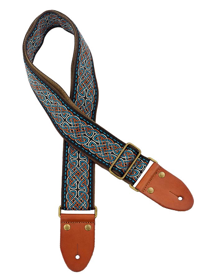 Gaucho GST-1280-2 Authentic Deluxe Series Gitaarband 2" jacquard geweven, leren uiteinden, messing gesp, zwart/blauw