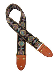 Gaucho GST-1280-4 Authentic Deluxe Series Gitaarband 2" jacquard geweven, leren uiteinden, messing gesp, zwart/blauw/rood