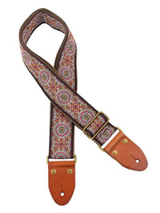 Gaucho GST-1280-6 Authentic Deluxe Series Gitaarband 2" jacquard geweven, leren uiteinden, messing gesp, zwart/blauw/rood