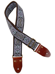 Gaucho GST-1281-4 Classic Jacquard Series Gitaarband van 5 cm breed jacquardweefsel, leren uiteinden met bevestigingspinnen, messing gesp en suède achterzijde, meerkleurig